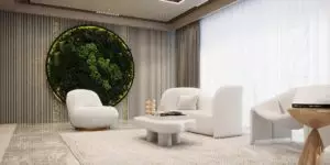 Love for biophilic details in an ultra-modern relaxation area