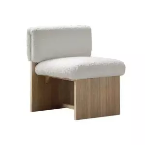 Minimalist white lamb wool accent chair (natural wood frame) by Homary