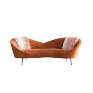 Muted orange curved sofa with gold legs (92.9” W) by Homary