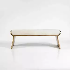 Narrow off-white bench with gold legs (leathaire upholstery) by Homary