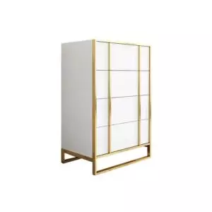 Rectangular white and gold chest of drawers (touch-to-open system) by Homary
