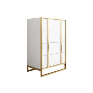 Rectangular white and gold chest of drawers (touch-to-open system) by Homary