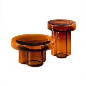 Set of 2 round orange glass accent tables by Homary