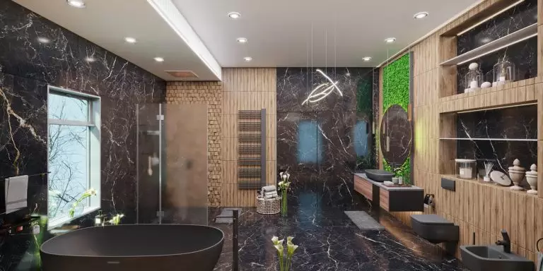 The exclusiveness of black marble in a luxury bathroom