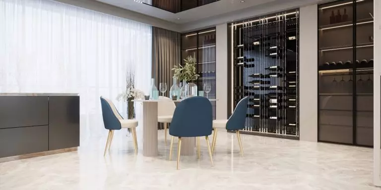 Tinted glass makes its move in the cutting-edge dining area