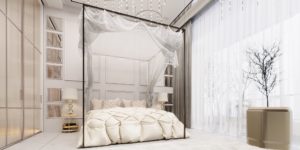 White and cream to fulfill a dream in the Neoclassical master bedroom
