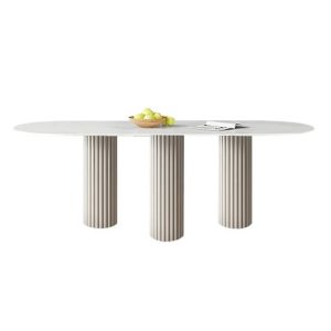 White fluted pillar dining table with oval top (55.1” L) by Homary