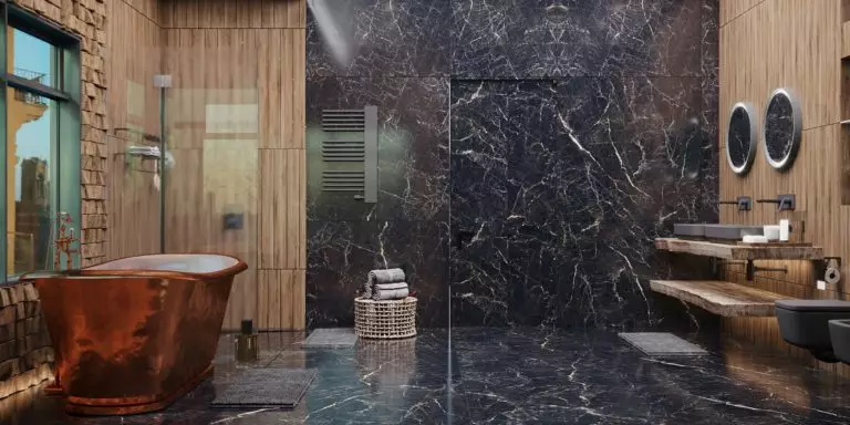 French marble serves its luxurious purpose in an exclusive bathroom design