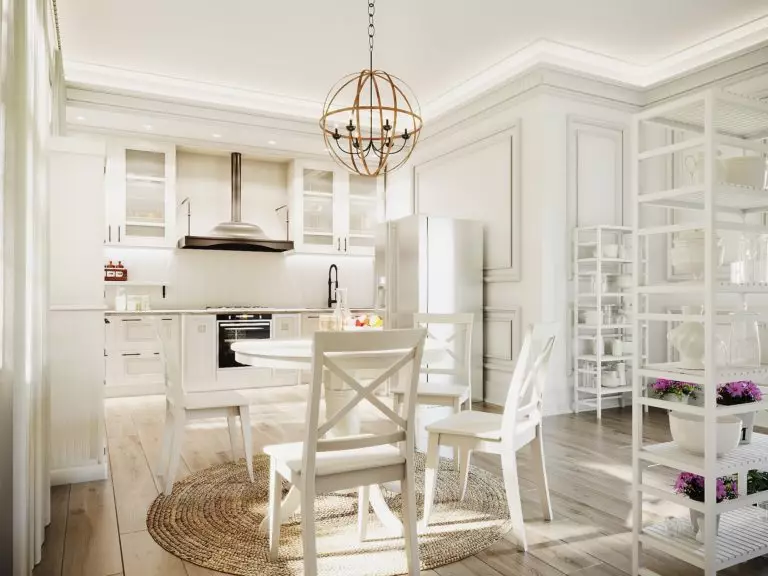 All-white kitchen with subtle beige traces