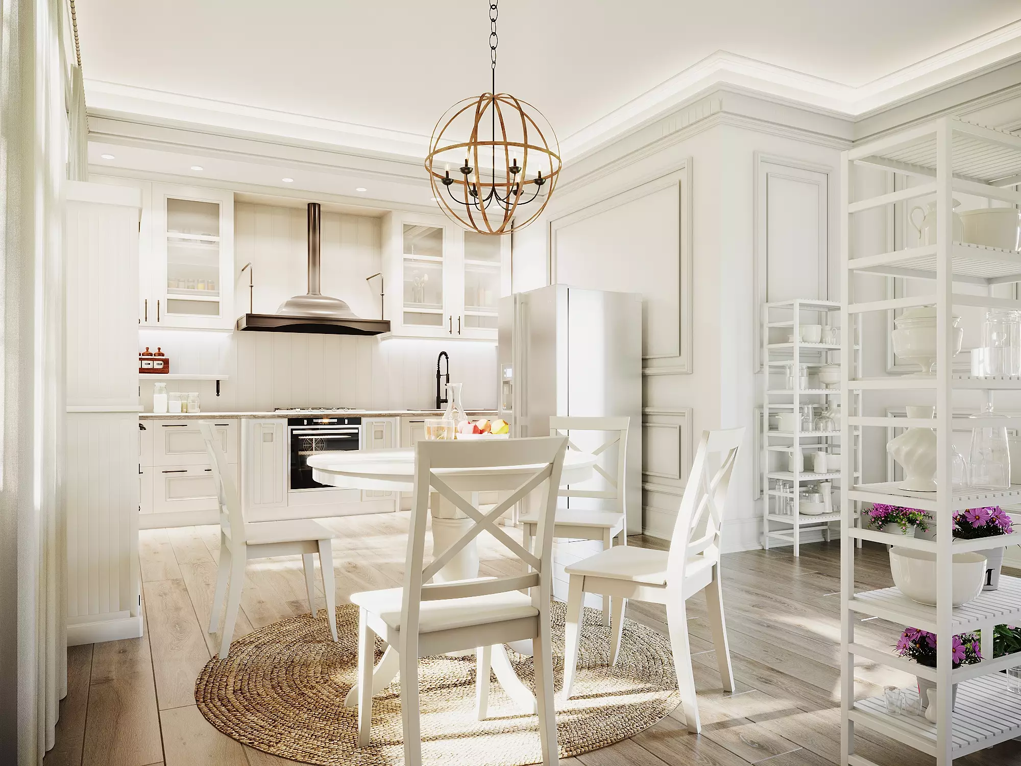 All-white kitchen with subtle beige traces