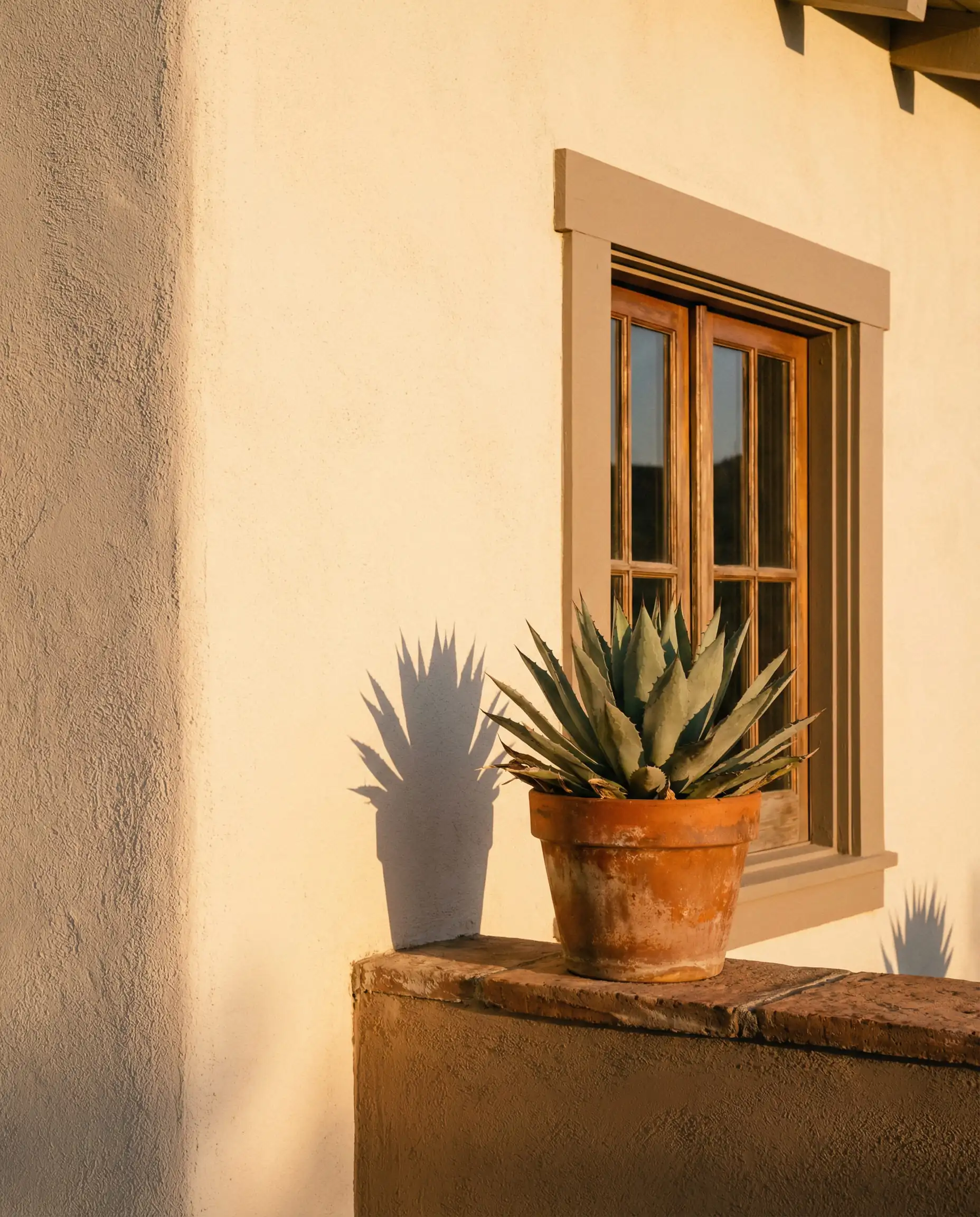 Visual vignette of warm white stucco and terracotta accents representing the Desert Dusk palette.