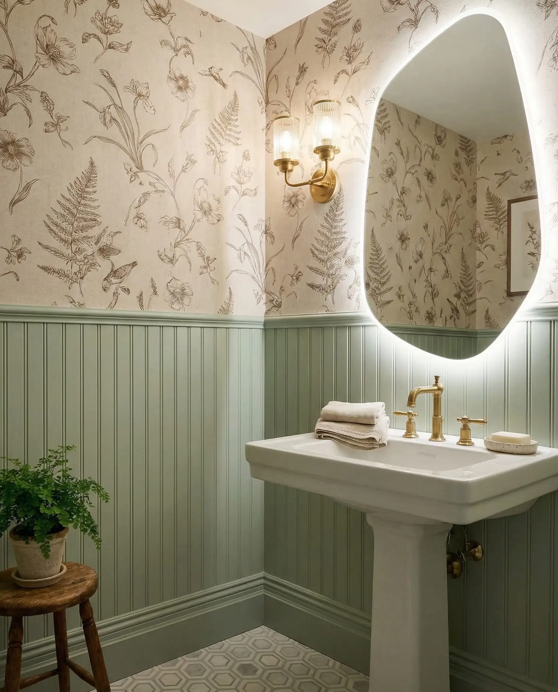 Une salle d'eau Vintage Moderne charmante et à plusieurs niveaux.