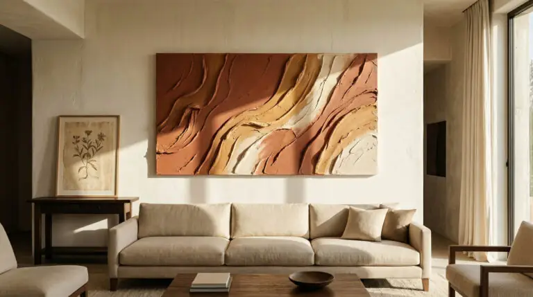 Grande Peinture à L'Huile Originale Encadrée – Abstrait Moderne Par Don Droll – Tons Bruns 31x11 Pouces