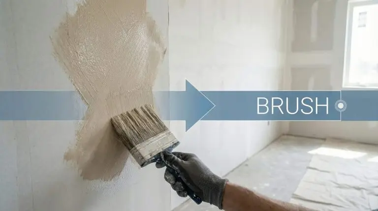 A painter applies the best limewash paint colors over a primed wall using a continuous crow's foot brush stroke in an application tips infographic.