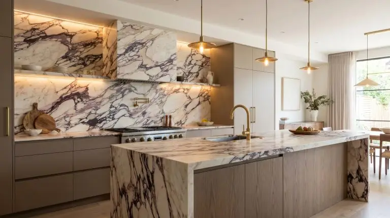 The Bold Statement: 24 Ways to Style a Calacatta Viola Kitchen Backsplash