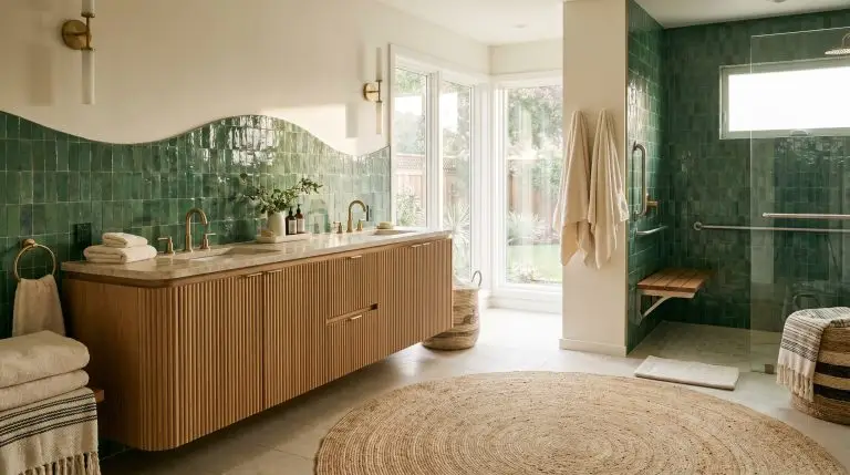 The Green Zellige Backsplash: 22 Ways to Style Bathroom Clay