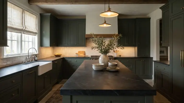 Mastering the Moody Kitchen: How to Style Soapstone and Dark Green Cabinetry
